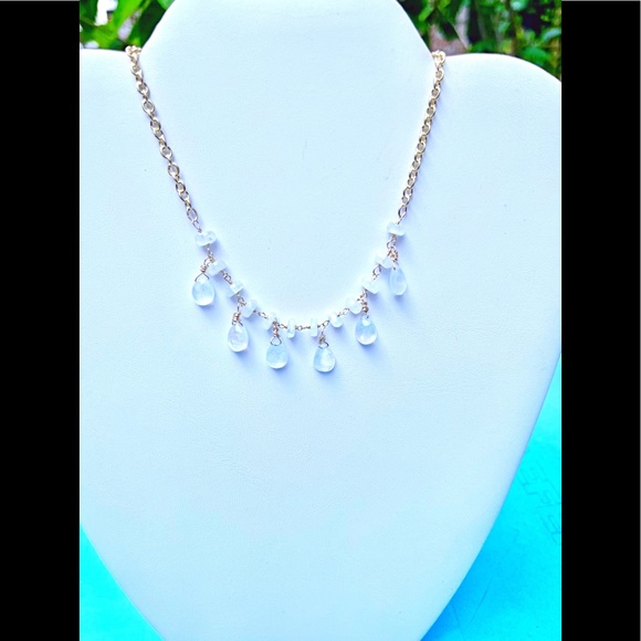 Rainbow Moonstone or Labradorite Briolette & Rondelle Necklace on Chains NWT - Picture 5 of 11
